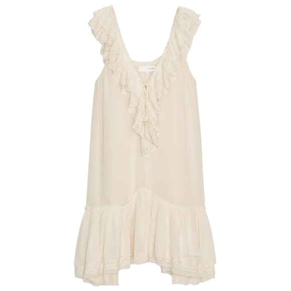 NWT Zara Lace Ruffled Tie-front V-Neck Dress In Cream - M - Picture 3 of 8